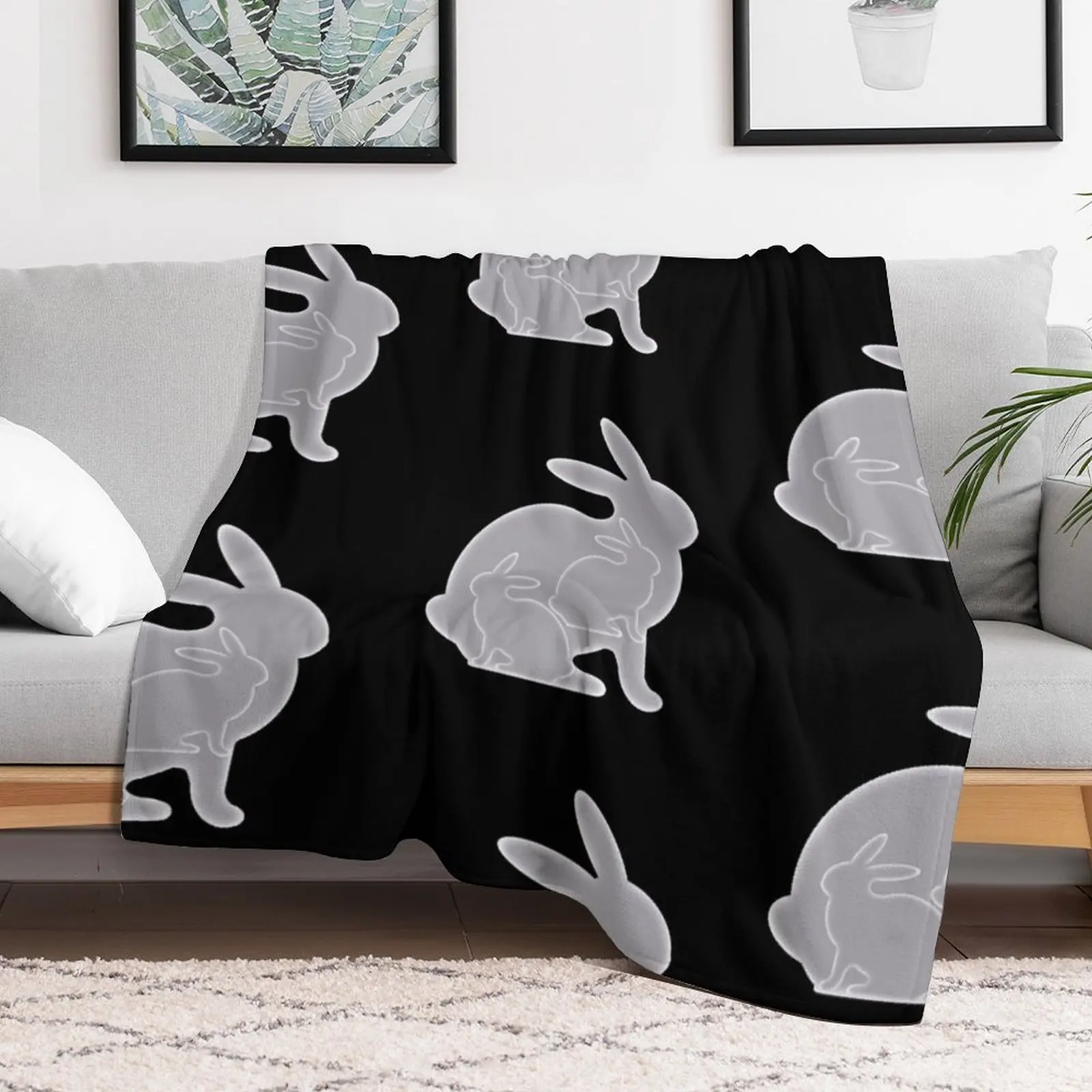 Black and White Rabbit Triads Throw Blanket Furrys Multi-Purpose Blankets