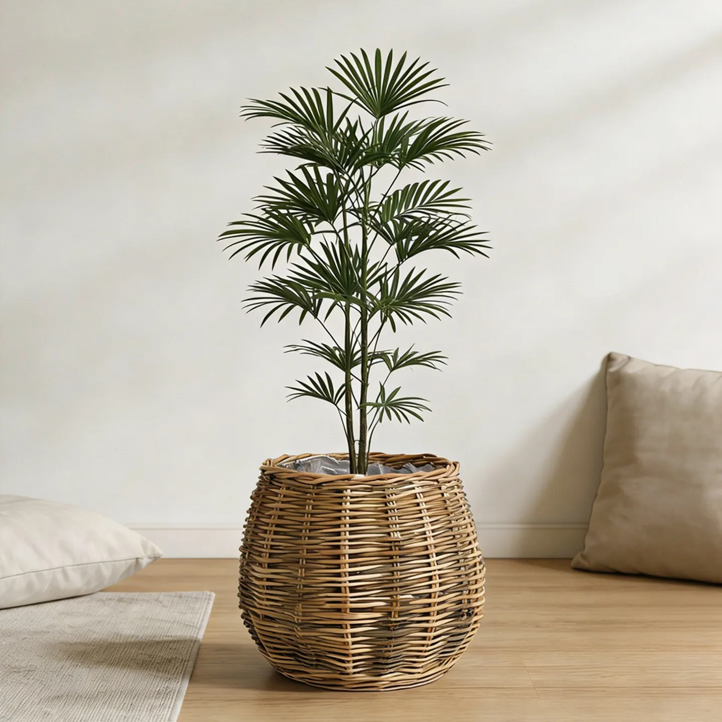 Cross-border Nordic rattan storage basket, hand-woven storage basket with lid, planting basket