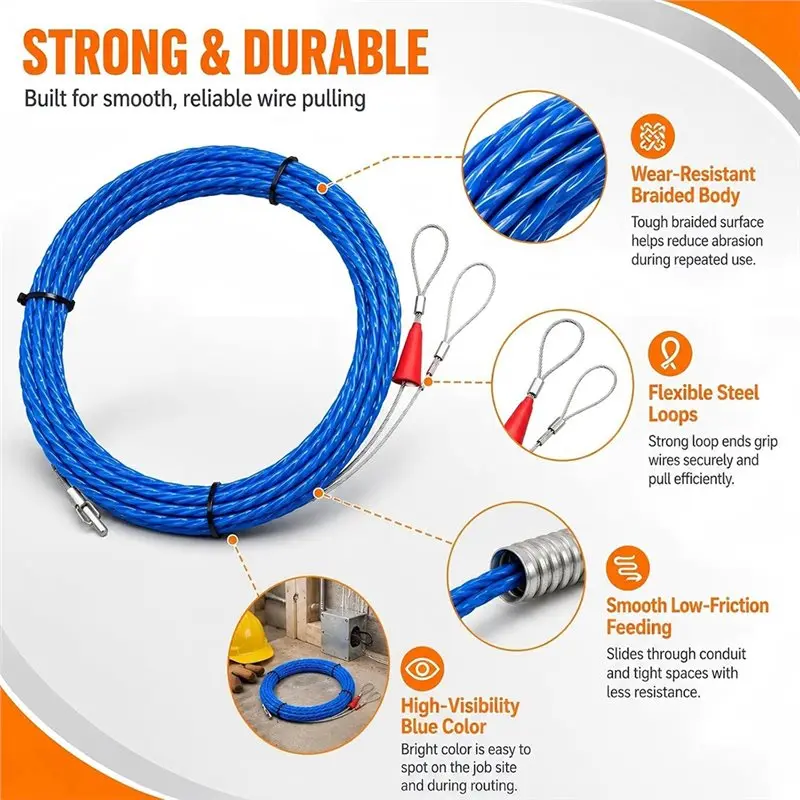 AWAH Flexible Wire Puller Fish Tape Cable Puller Kit Duct Rodder With Swivel Head Wall Conduit Ceiling Electrical Wiring Works