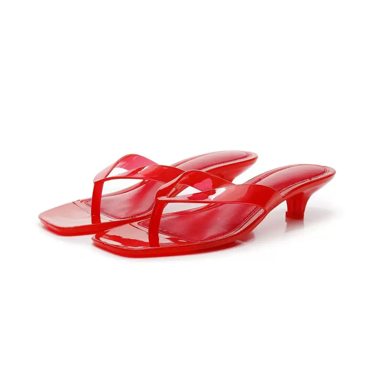 Women Square Open-toe Slippers Sexy Toe Post Crystal Slides Woman Kitten Heel Flip Flops European Style Summer Beach Sandals
