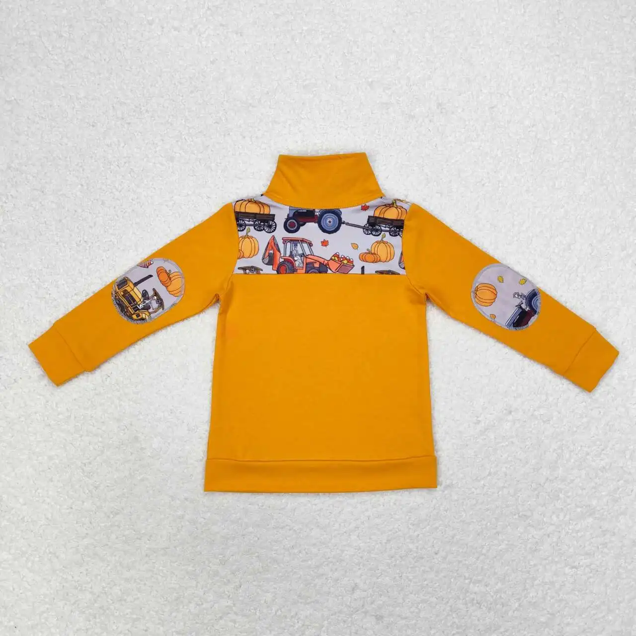 New Fashion Pumpkin Truck Tractor Orange Grey Zip-Up Long Sleeve Top Wholesale Boutique Children Outfit Baby Boys Long Shirt