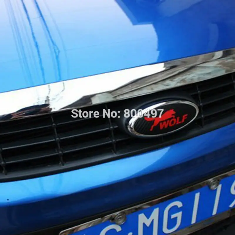 2 x Car Styling Car Logo Cover Sticker Carbon Fiber Vinyl Decal Wolf Emblem for Ford Focus MK 1 Focus MK 2