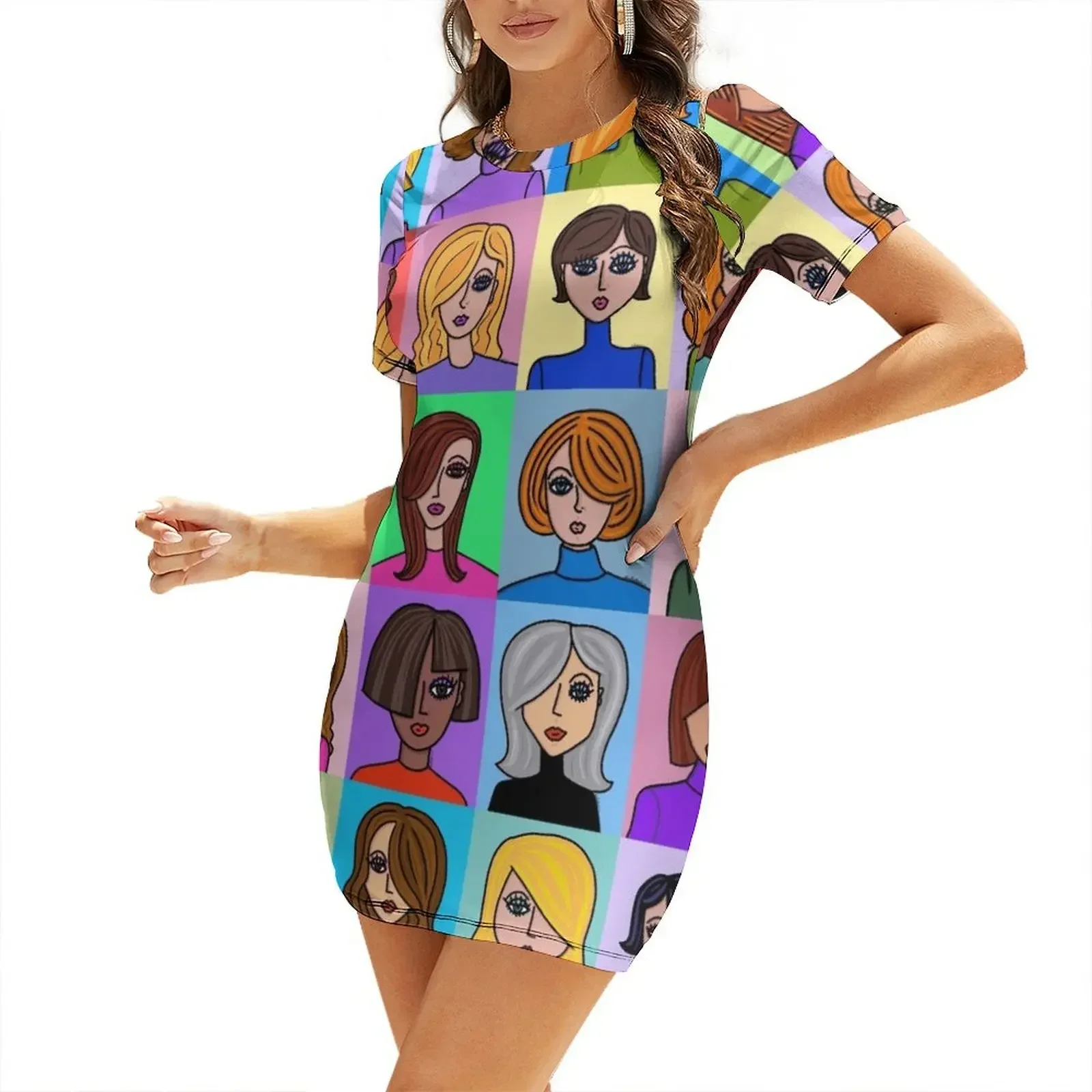 

Faces of Women Short-Sleeved Dress birthday dresses for women women's summer dresses 2026 Women's clothing