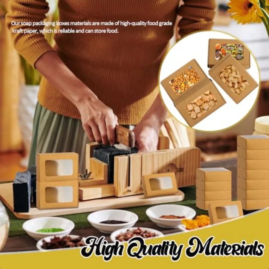 40 caixas de sabão dos pces para caseira 3.55x2.4x1.2 Polegada pequena caixa de sabão de papel mini caixa de tratamento kraft com janela para sabão caseira pa