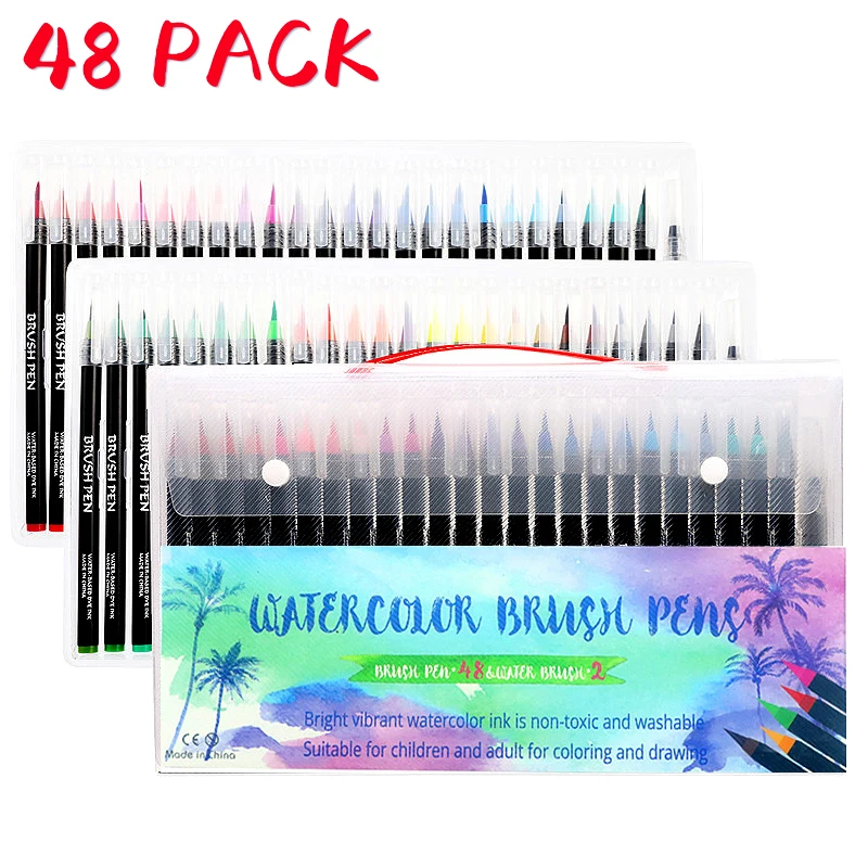 48 Colors Brush Pens for Watercolor Painting Brush Tips Paint Markers for Coloring Calligraphy Drawing with Water Brush Painters