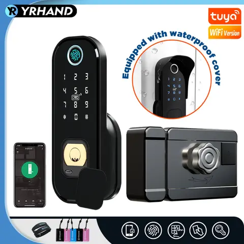 Tuya Smart lock Impermeabile Wifi Impronte digitali Rim Lock Smart Card Codice digitale Serratura elettronica per sicurezza domestica Mortasa