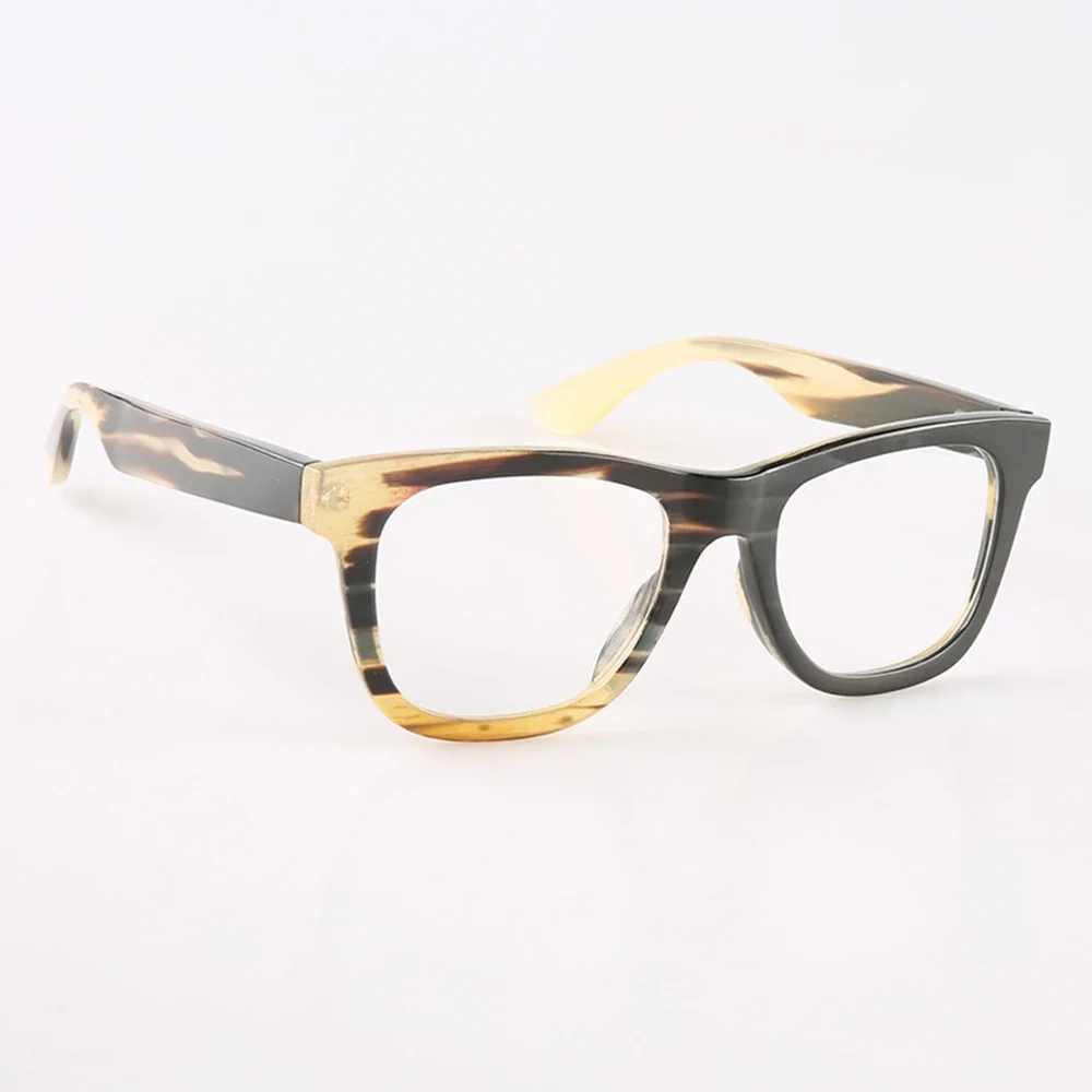 Man's Man Glasses Frames Unique Square Stripes Retro Optical Eyewear Buffalo Horn Handmade Prescription Reading Eyeglass Frames