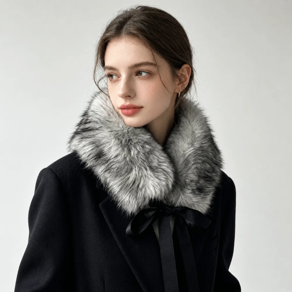 Fashion Thicken Fur Collar Scarf Solid Color with Ribbons Women Scarves Keep Warm Neck Warmer Scarf Winter