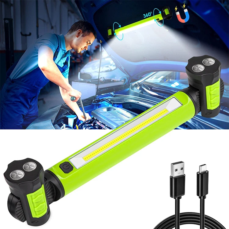 Cordless rechargeable magnetic light-emitting diode with hook, under hood work light