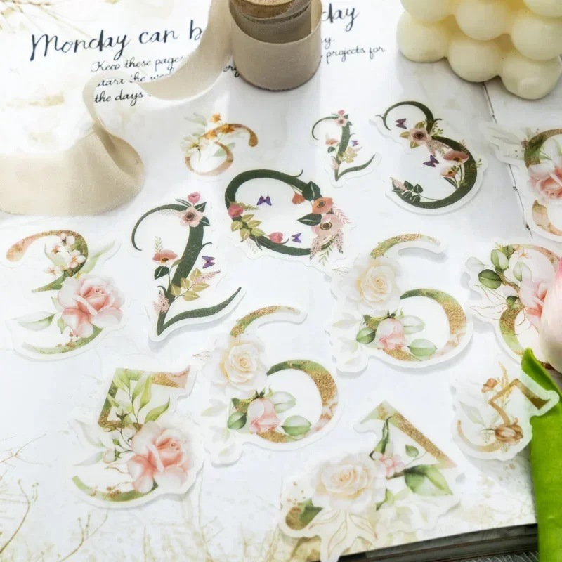 40 PCS Sticker Floral Figure Sticker Pack Lucky Number Series Creative small fresh floral hand tent stickers 8 models