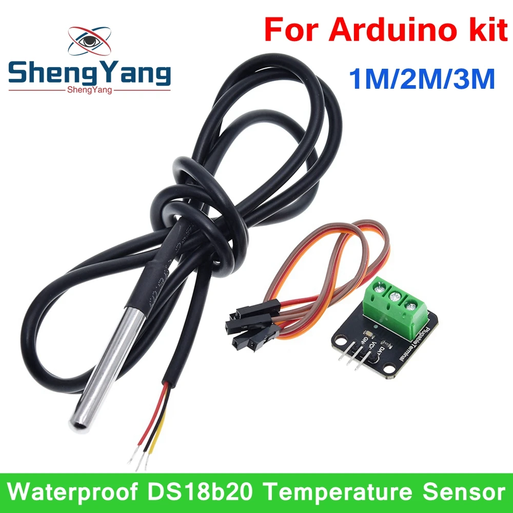 DS18B20 Kit Módulo Sensor de Temperatura, Cabo Digital, Sonda de Aço Inoxidável, Terminal Adaptador para Arduino, à prova d'água, 100cm