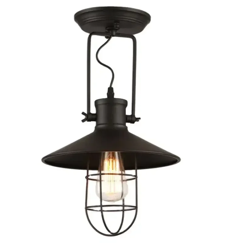 American Country Style Village Ceiling Lights Corridor Balcony Loft Lamp Iron Spray Painting Process Glass Lamp Shade