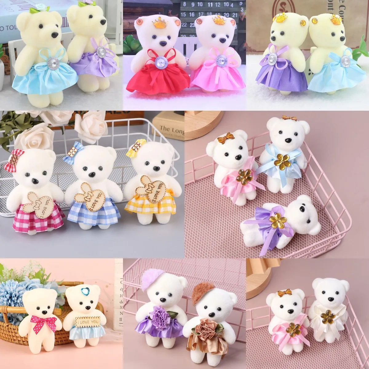 10PCS 10cm Kawaii Soft Stuffed Bear Plush Foam Toys Cartoon Bouquet Doll Mini Bear Doll Toy Kids Small Gift Bag Pendant Doll