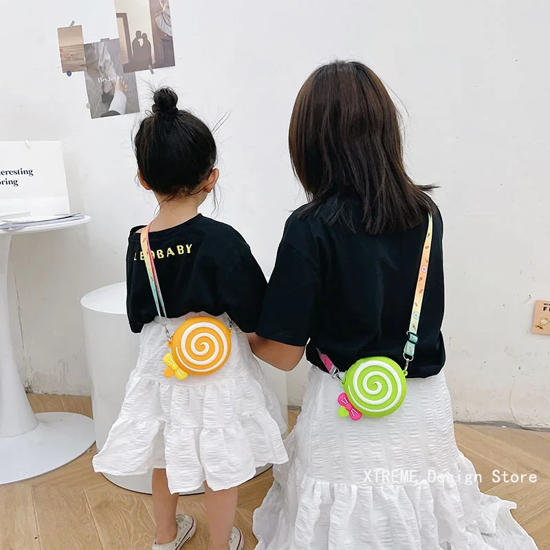 Silicone Round Candy Kids Crossbody Bag Cute Girls Lollipop Shoulder Messenger Bag Adjustable Strap Children's Small Coin Purse