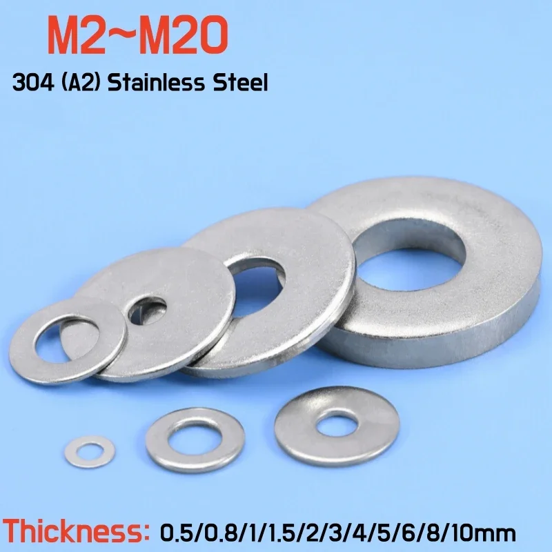 304 A2 Stainless Steel Metal Flat Washer Large Size Oversize Big Wider Plain Gasket O Ring M2M2.5M3M4M5M6M8M10M12M14M16M18M20