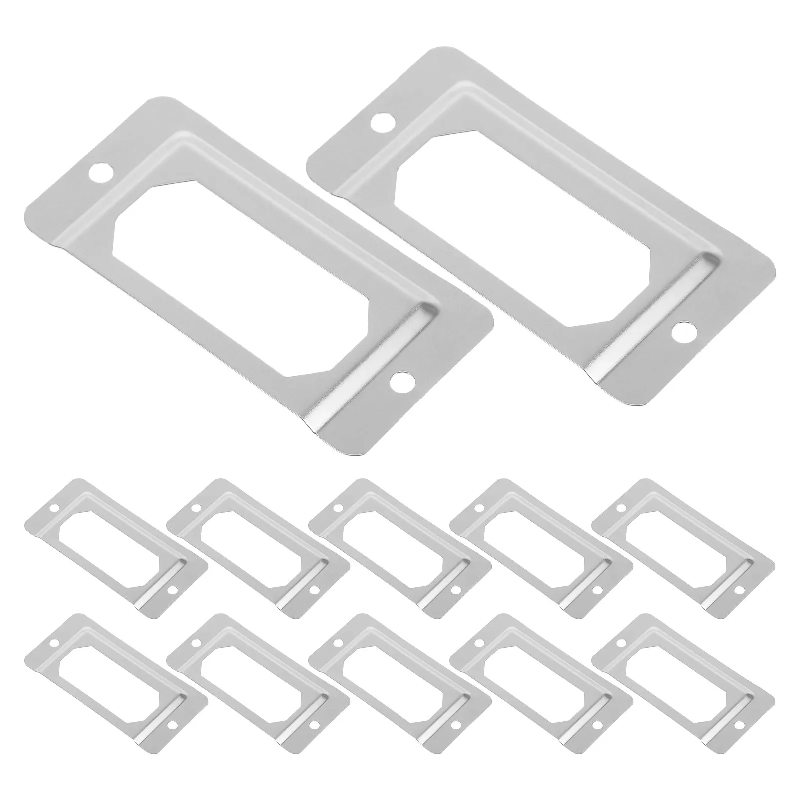 

50Pcs Vintage Metal Drawer Label Frames Stainless Steel Box Label Holders for Cabinet Office Home Library File Storage