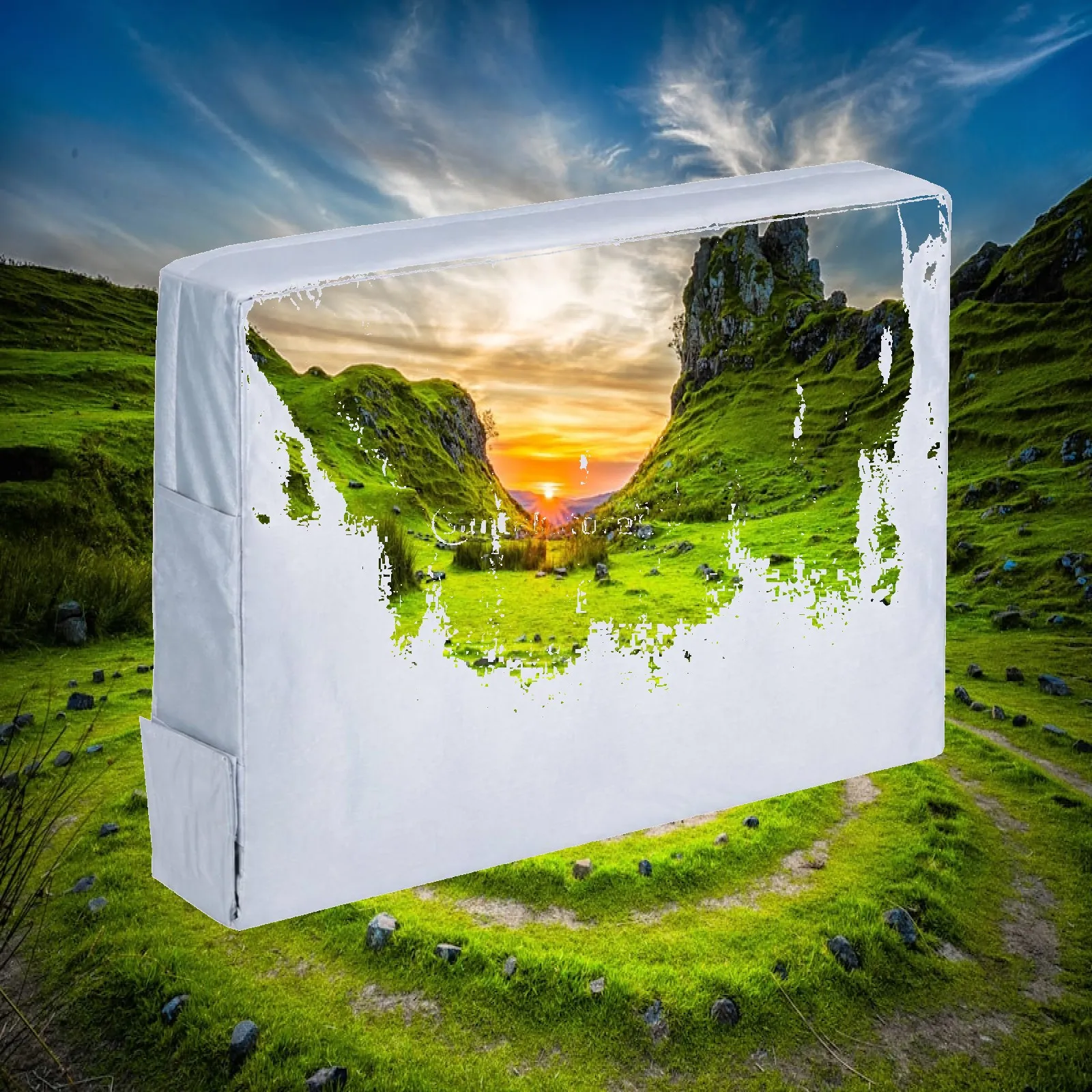 Home Window Air Conditioner Shield with Stitched Edges and Storage Pouch for Cold Climate Draft Blocking