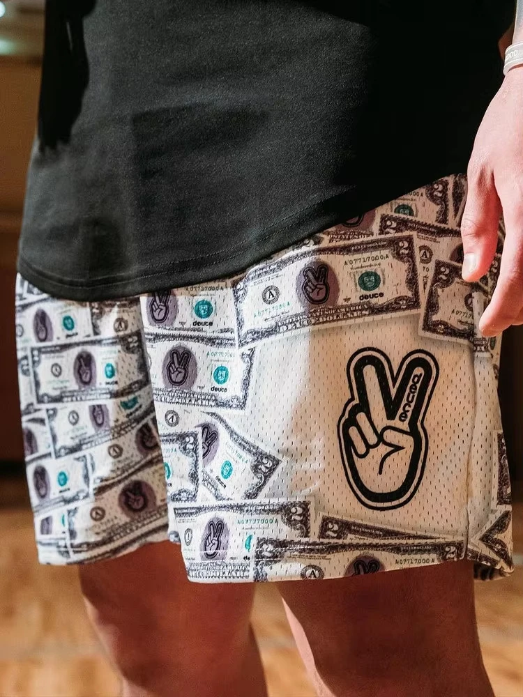 2026 Neue Herren Deuce Brand Money Print Mesh Basketball-Shorts Y2K Oversized Freizeithosen Geeignet für