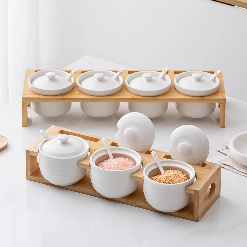 

Cerc Seasoning Jar with Bamboo Wood Stand Anti-fall High Temperature Resistant Restaurant Kitchen Storage Containers Spice...