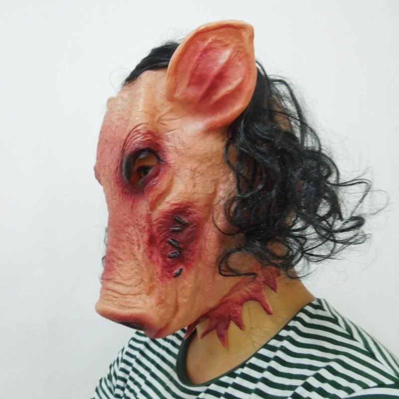 Latex Halloween Mask Terrible Cosplay Prop Festival Supplies Mask Pig Head Scary Masks With Hair Realistic Funny Classic