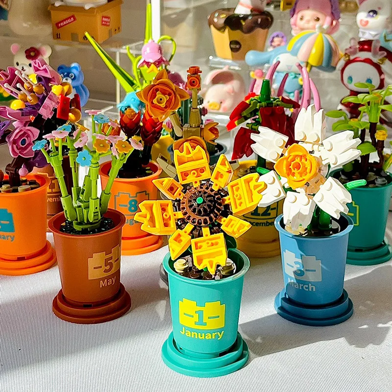 DIY Craft Girls Toys Potted Plants Building Blocks Toys For Children Succulents Immortal Flower Ornament Adult Office Toys