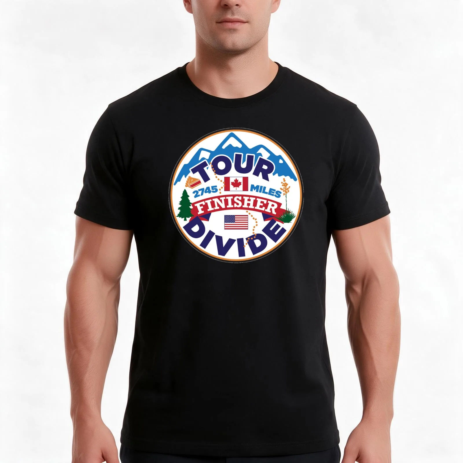 Tour Divide Finisher Emblem T-Shirt, Summer Casual Cotton Tee, Oversized Streetwear Tops, Vintage Graphic Print, 100% Cotton
