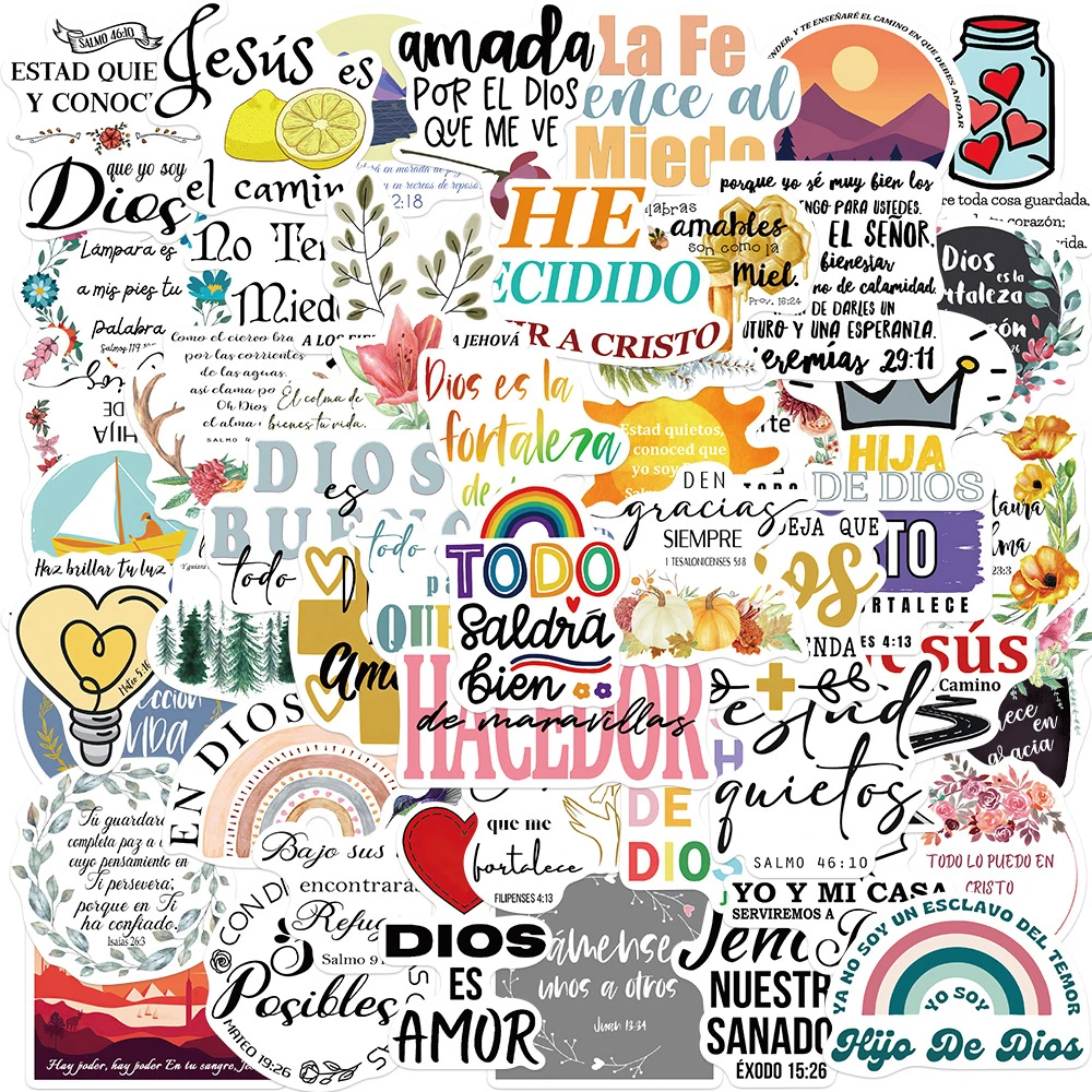 

10/30/50pcs Spanish Bible Stickers Christian Jesus Phrase Decal Graffiti Notebook Laptop Stationery Waterproof Sticker Wholesale