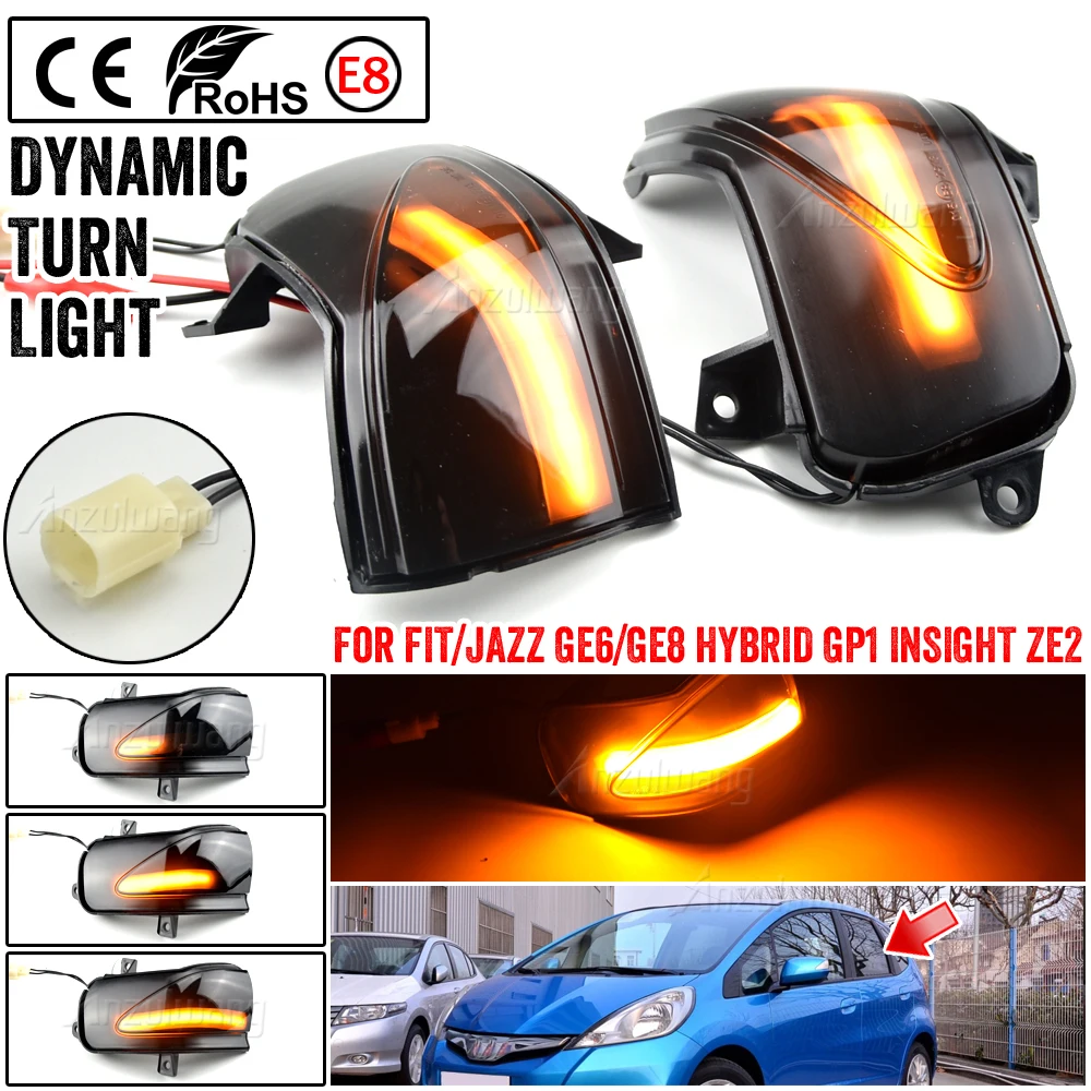 2PCS Rearview Mirror Dynamic LED Indicator Lamps For INSIGHT Honda Fit Jazz GE6 GE8 2009-2014