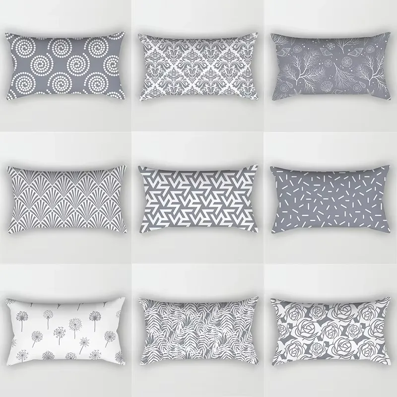 Patchwork Grey Geometric Pattern Print Decoration Bedroom Living Room Office Waist Support Home Rectangular Pillowcase