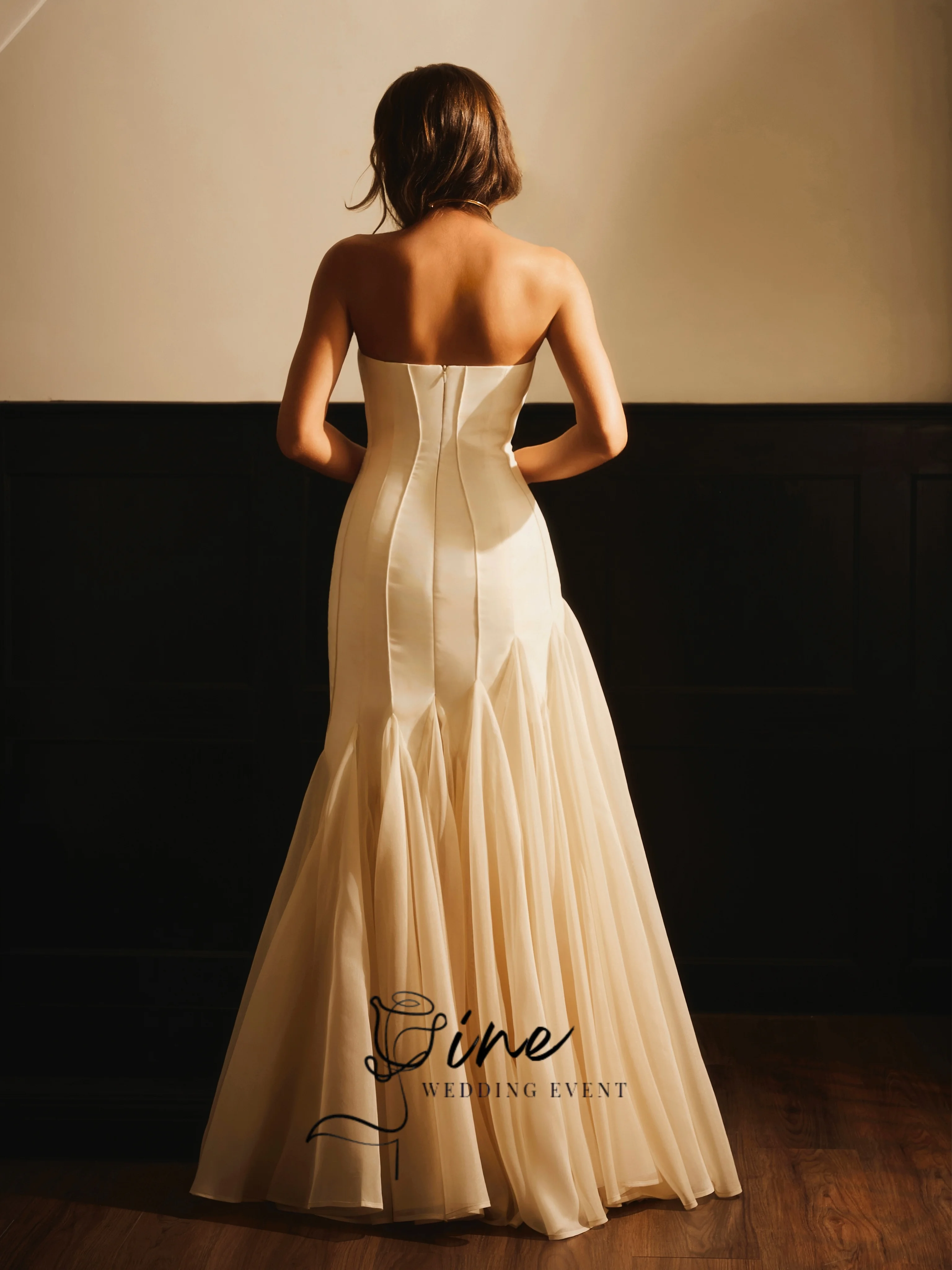 Oine Customized White Mermaid Wedding Dress Strapless Satin Bodice Chiffon Skirt Elegant Formal Bridal Gown vestido de novia
