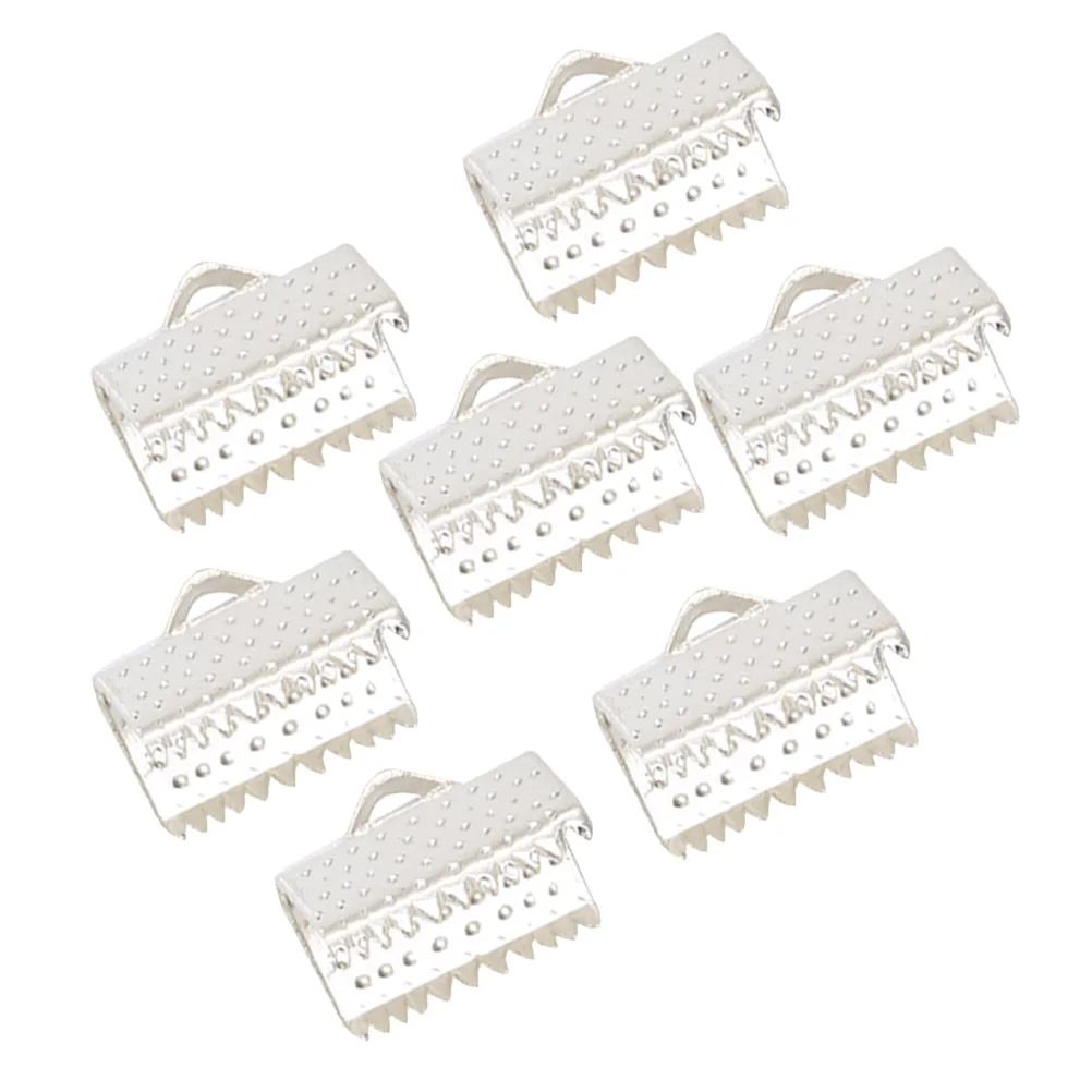 

100 PCS Cord Ends Plated Ribbon Optional Fastener Clasps Silver Textured Crimp Clamps