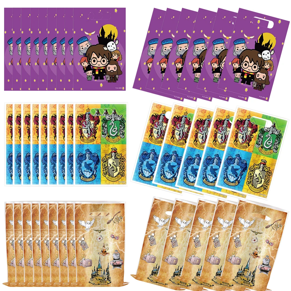 Sacs cadeaux Harry Potter, 10/50 pièces, thème académie magique, sacs de fête d'anniversaire, sacs de friandises pour enfants, fournitures pour baby shower, cadeaux de fête