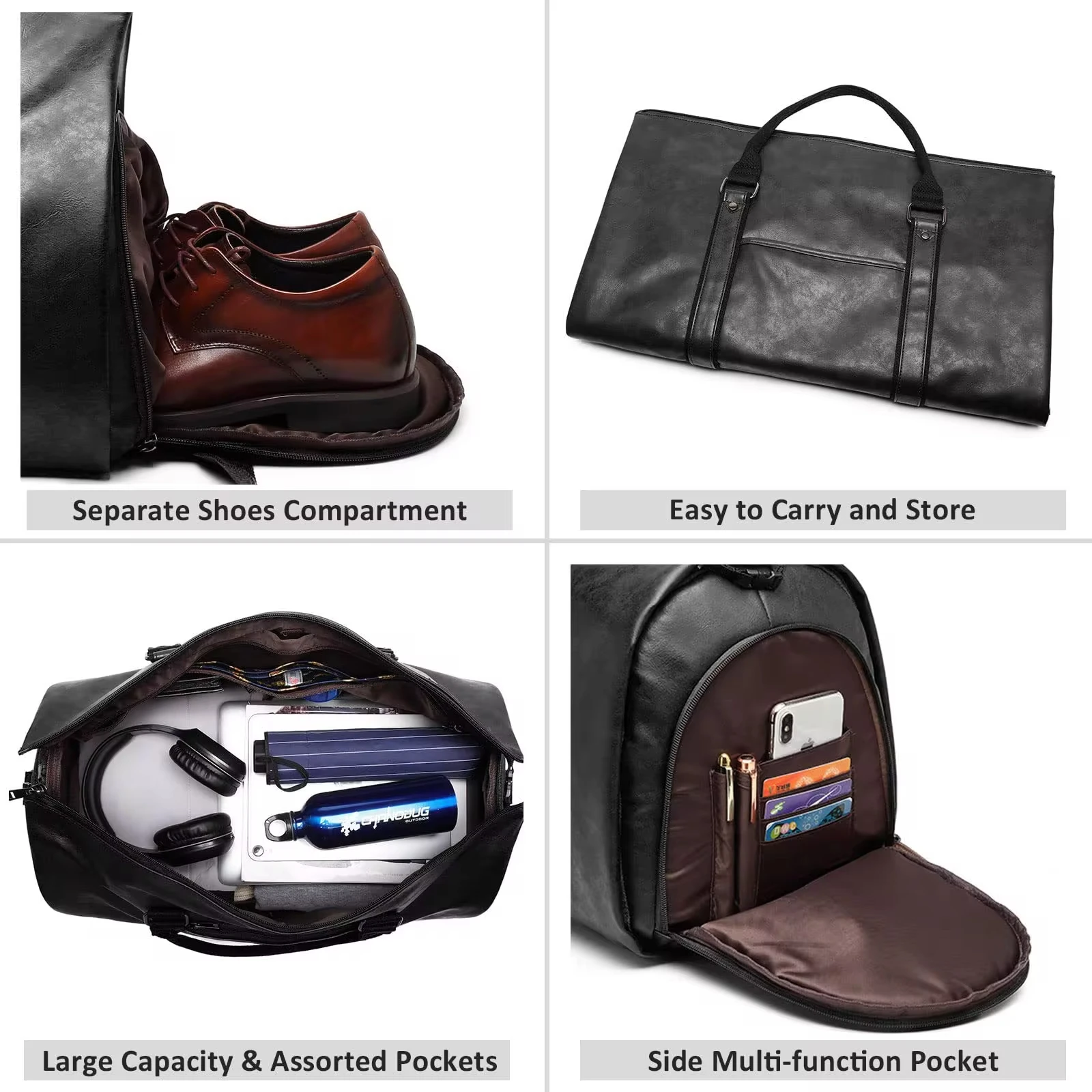 Buylor bolsa de viagem dobrável masculina, bolsa de transporte de roupas de negócios, grande capacidade, bolsa de armazenamento, bolsa de roupas com bolsa de sapato