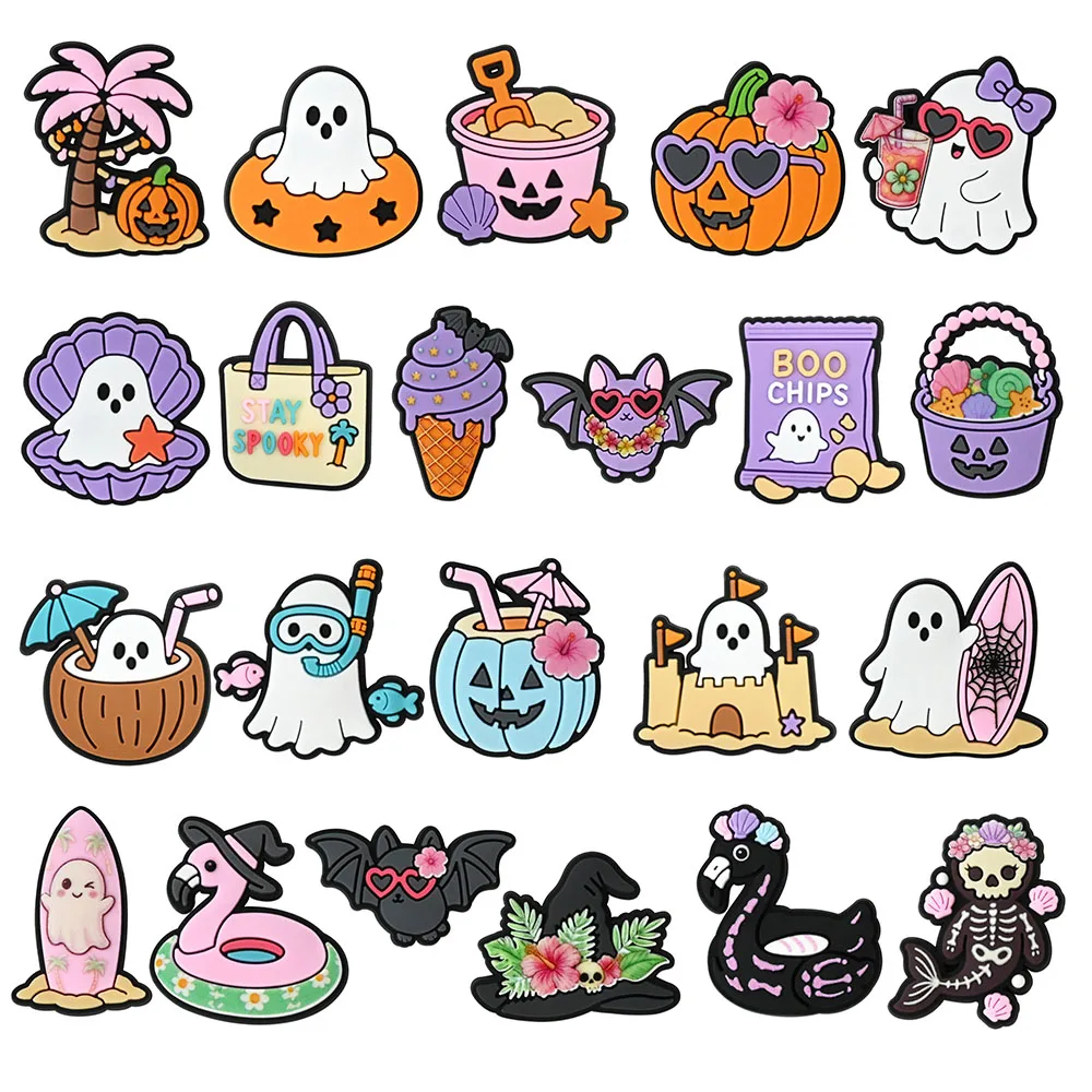 22Pcs Halloween Pumpkin Ghost Shoe Charms Shoes Decoration Accessories Buckle DIY Clog Sandal Wristband Bag Women Girls Gifts