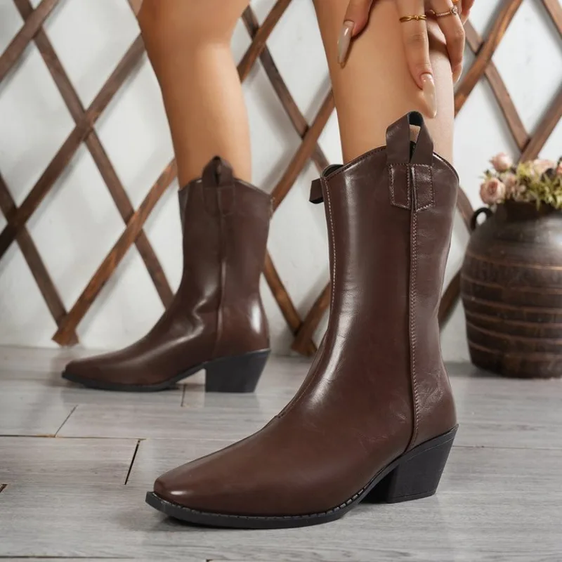 High quality autumn and winter women's shoes Fashion trend  Square toes Comfortable casual women's boots simple and elegant