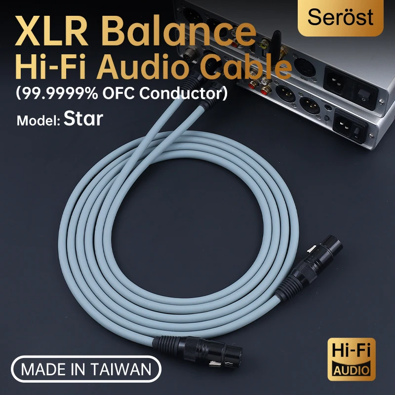Serost Taiwan HiFi Oxygen-Free Copper XLR Male to Female Audio Balance Cable for CD DAC DSP Amplifier Active Speaker