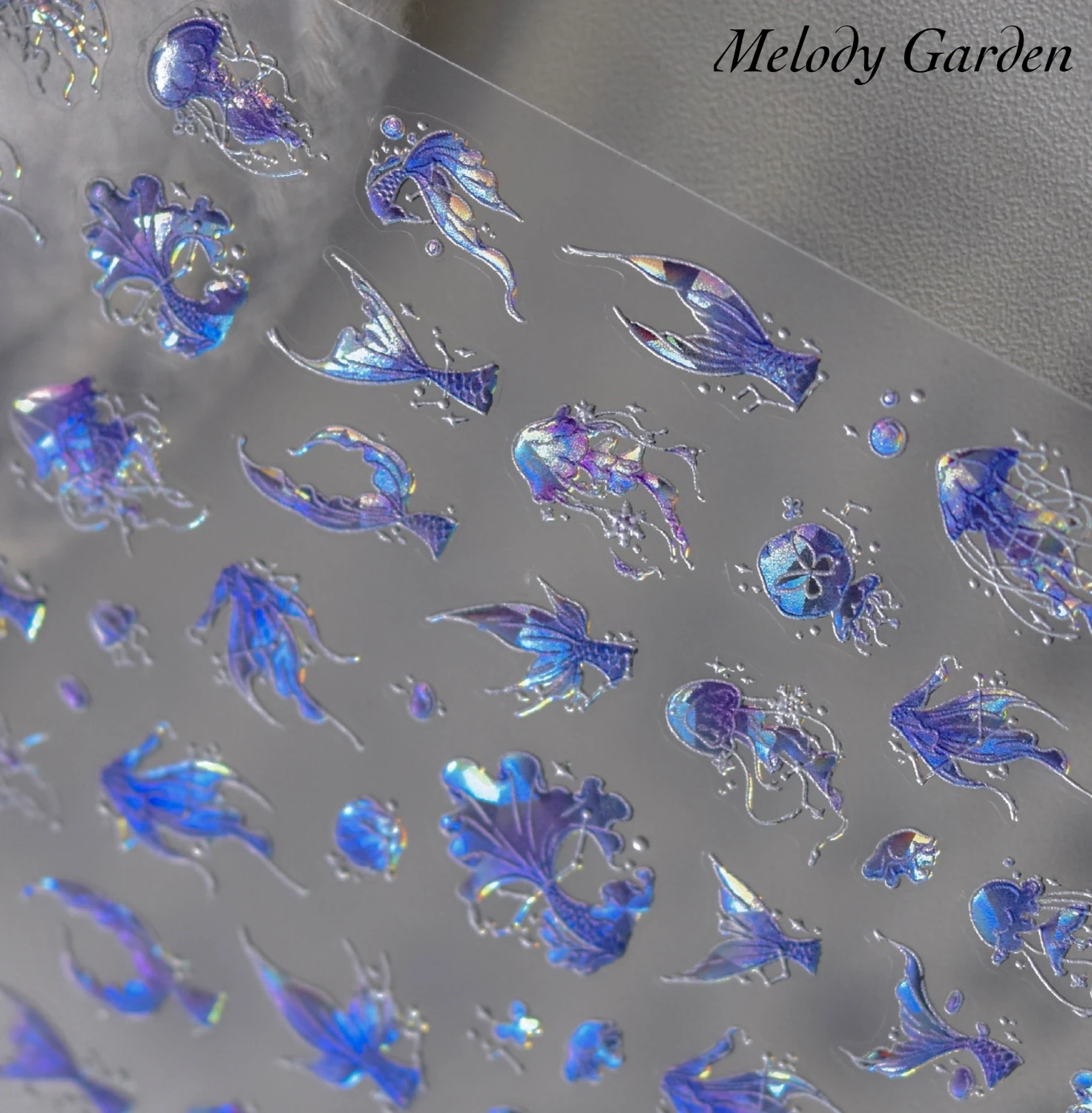 Newest 5D Embossed Back glue Nail decal Ocean Dream Jellyfish Mermaid Tail Nail stickers Shell Wave Nail decoration Nail art DIY