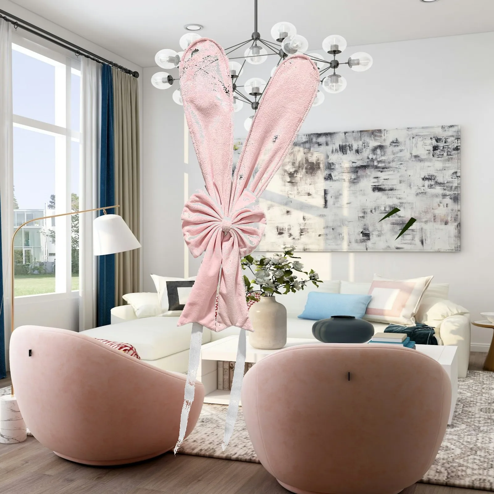 Elastic Chair Cover Ornament Bunny Ear Design Polyester Washable Slipcover for Easter Party Home Gathering