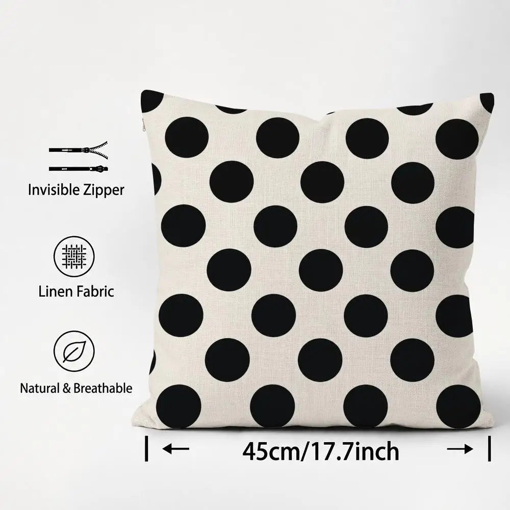 Retro Aesthetic Polka Dots Cushion Cover Cushion Covers Natural Linen Breathable Sofa Bedroom Decor Pillowcase