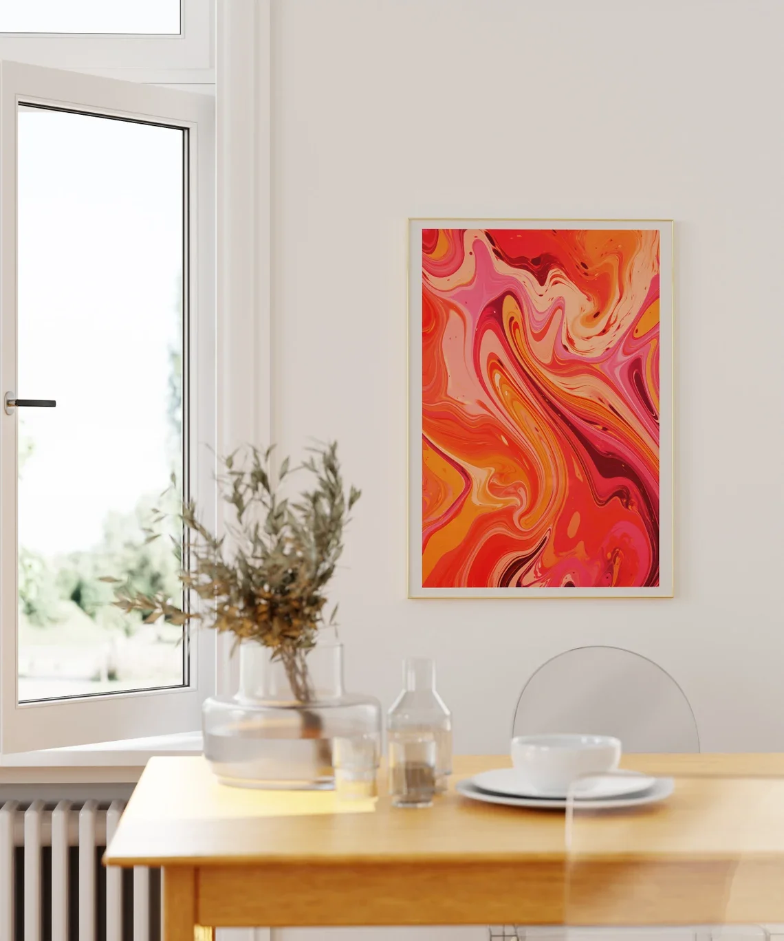 Orange Psychedelic Art, pink trippy poster, 70s art download, orange wall art, chromatic print, colorful abstract art, printable