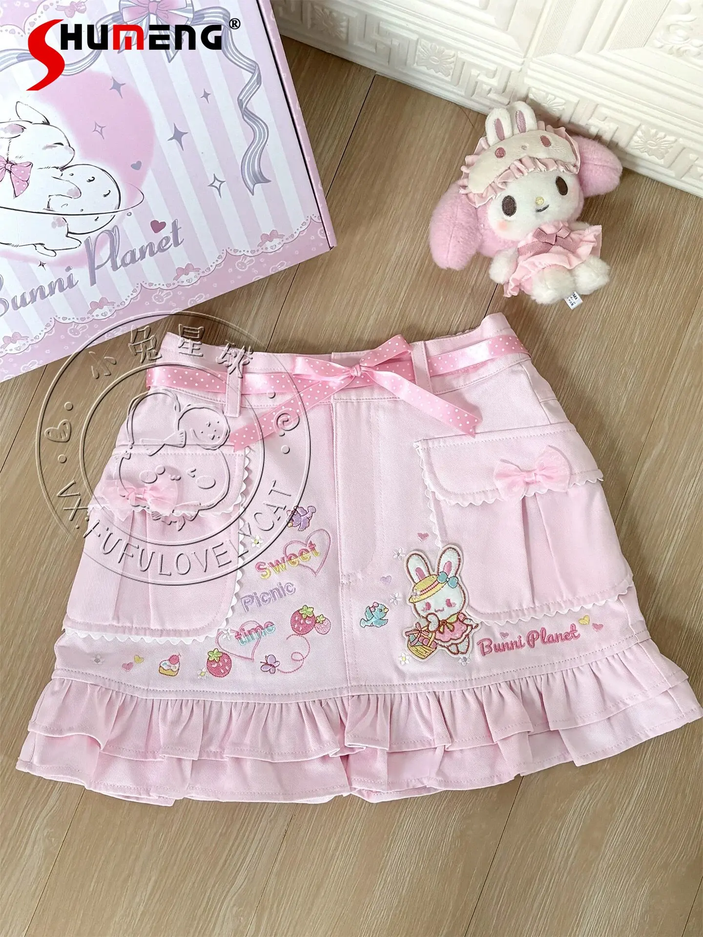

Japanese Soft Girls Kawaii Y2k Cartoon Embroidered Short Skirt Spring and Summer New Woman's High Waist Sweet Cute Shorts Skirt