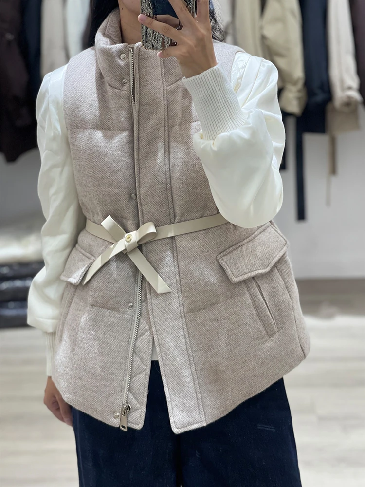 2024 New Women Winter Cashmere Wool Vest Coat Goose Down Jacket Puffer Jackets Thick Female Outwear Coat