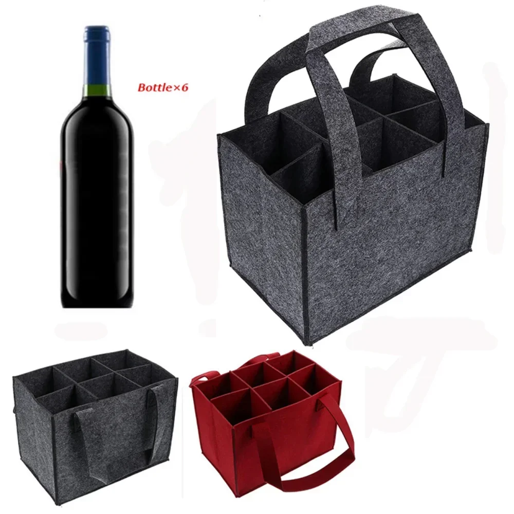 Felt Wine Bottle Bag Folding Handbag Felt Storage Basket Champagne Wine Beer Party Gift Bag Camping Storage Bag 6 Bottle Box