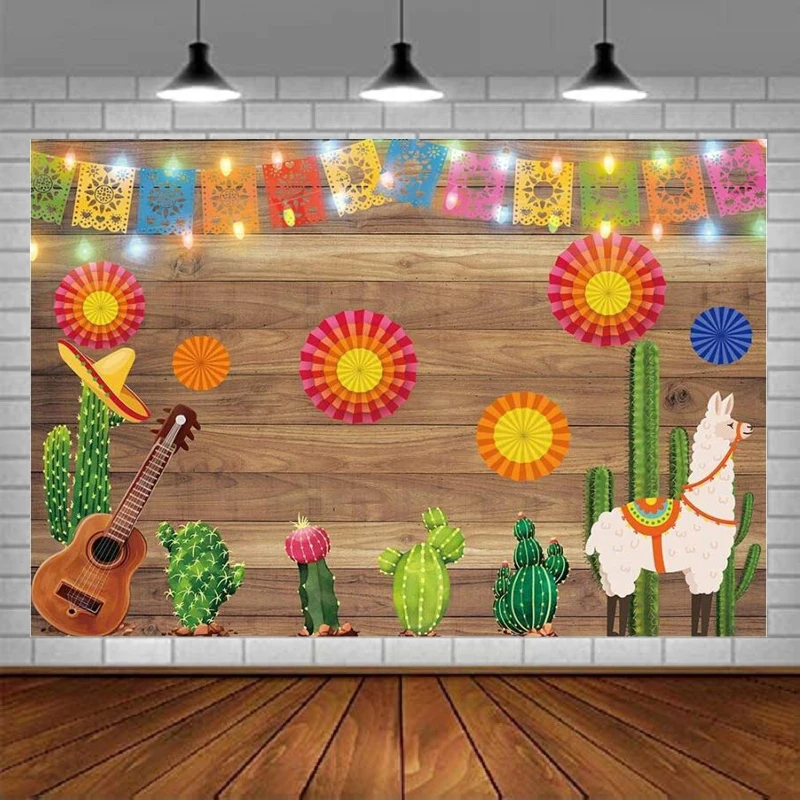 

Mexican Fiesta Theme Photography Backdrop Cactus Guitar Party Background Cinco De Mayo Colorful Flags Paper Flowers Banner Decor