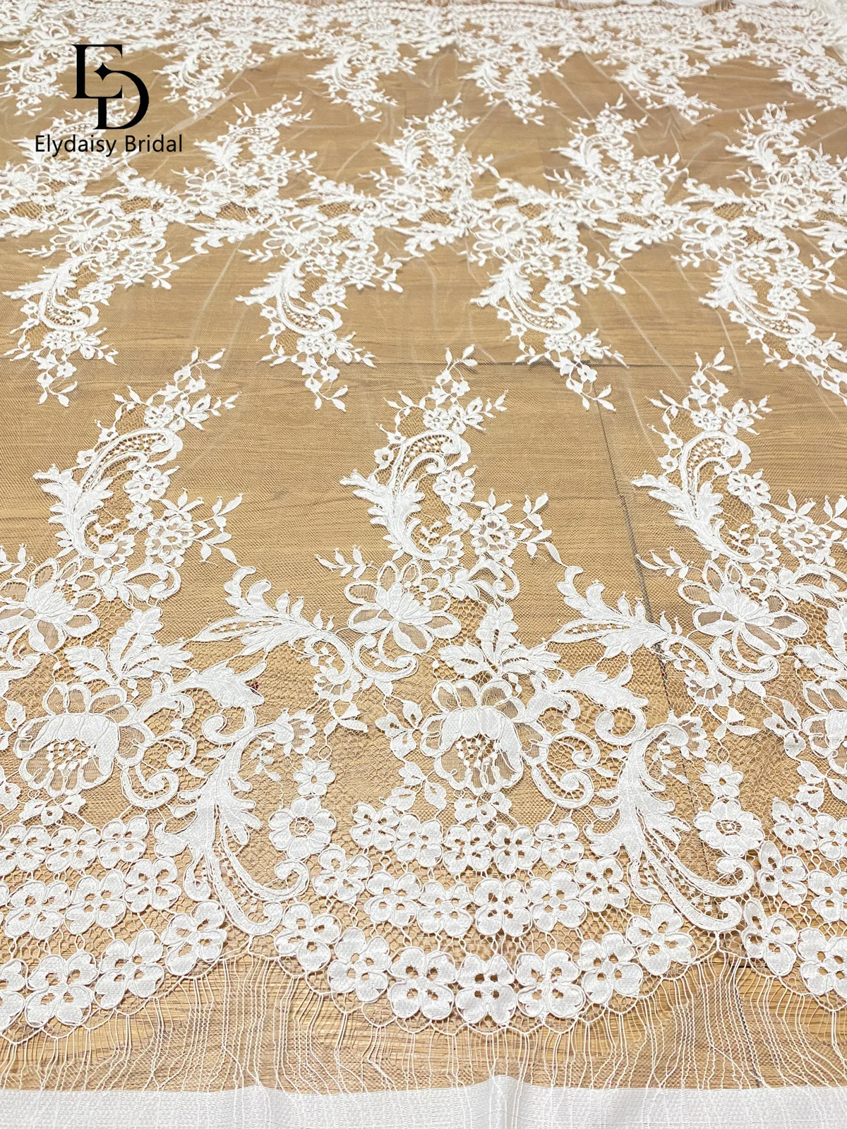 

3 Yards/PCS Off-White 3D Corded Tulle Embroidered French Veil Wedding Dresses, Bride Gowns, Floral, Eyelash Lace Fabric