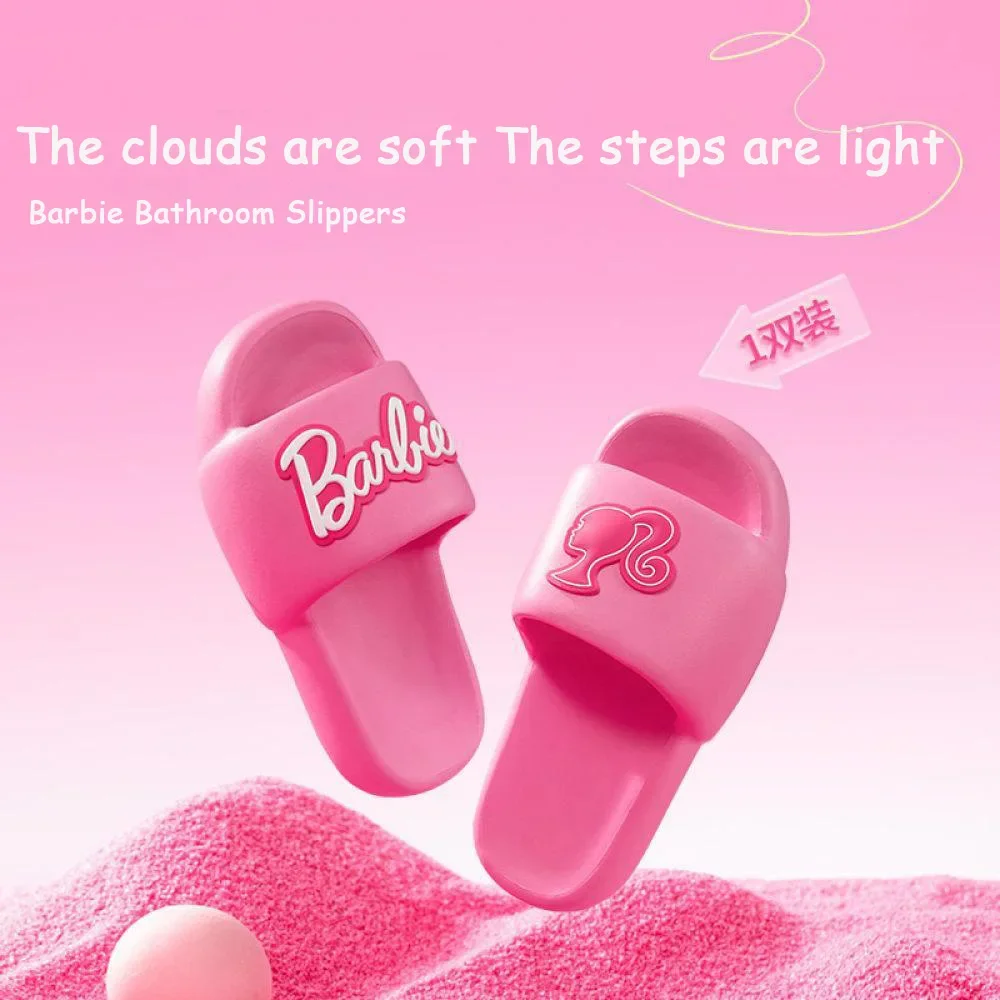 MINISO Barbie series co-branded bathroom slippers Schoolgirls non-slip stepping shit feeling slippers Genuine in-stock hot sale