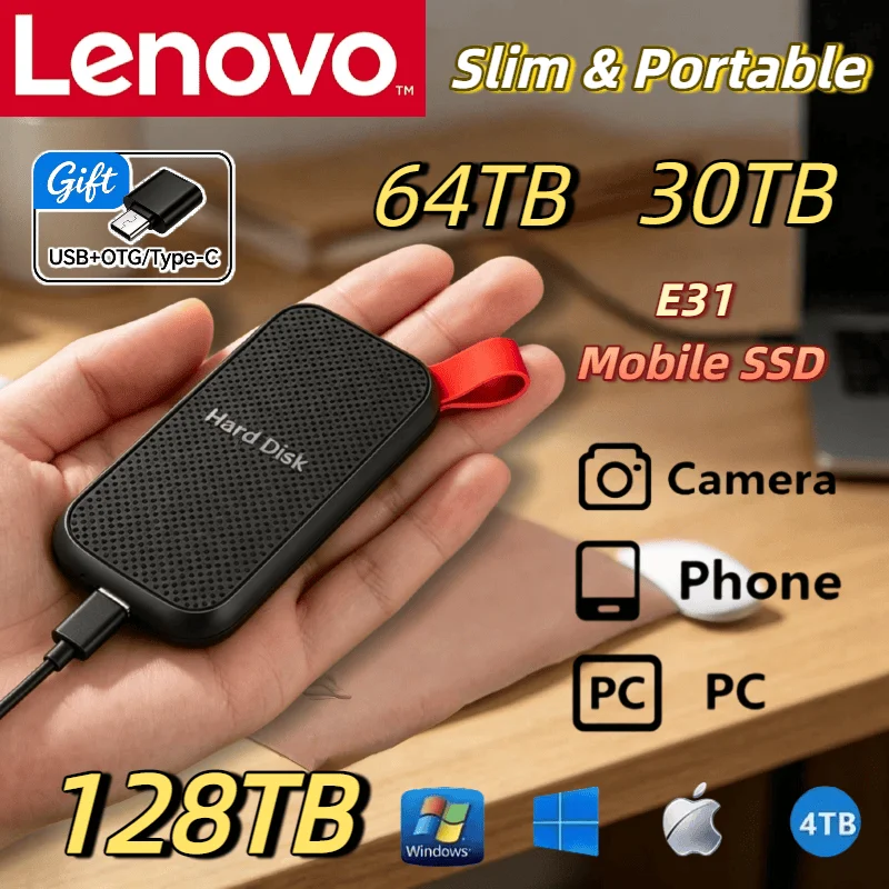 

Внешний портативный жесткий диск Lenovo E31 1 ТБ, 4 ТБ, 8 ТБ USB 3.1 SSD, высокоскоростное хранилище для PS5, ноутбуков, телефонов, игр и резервного копирования
