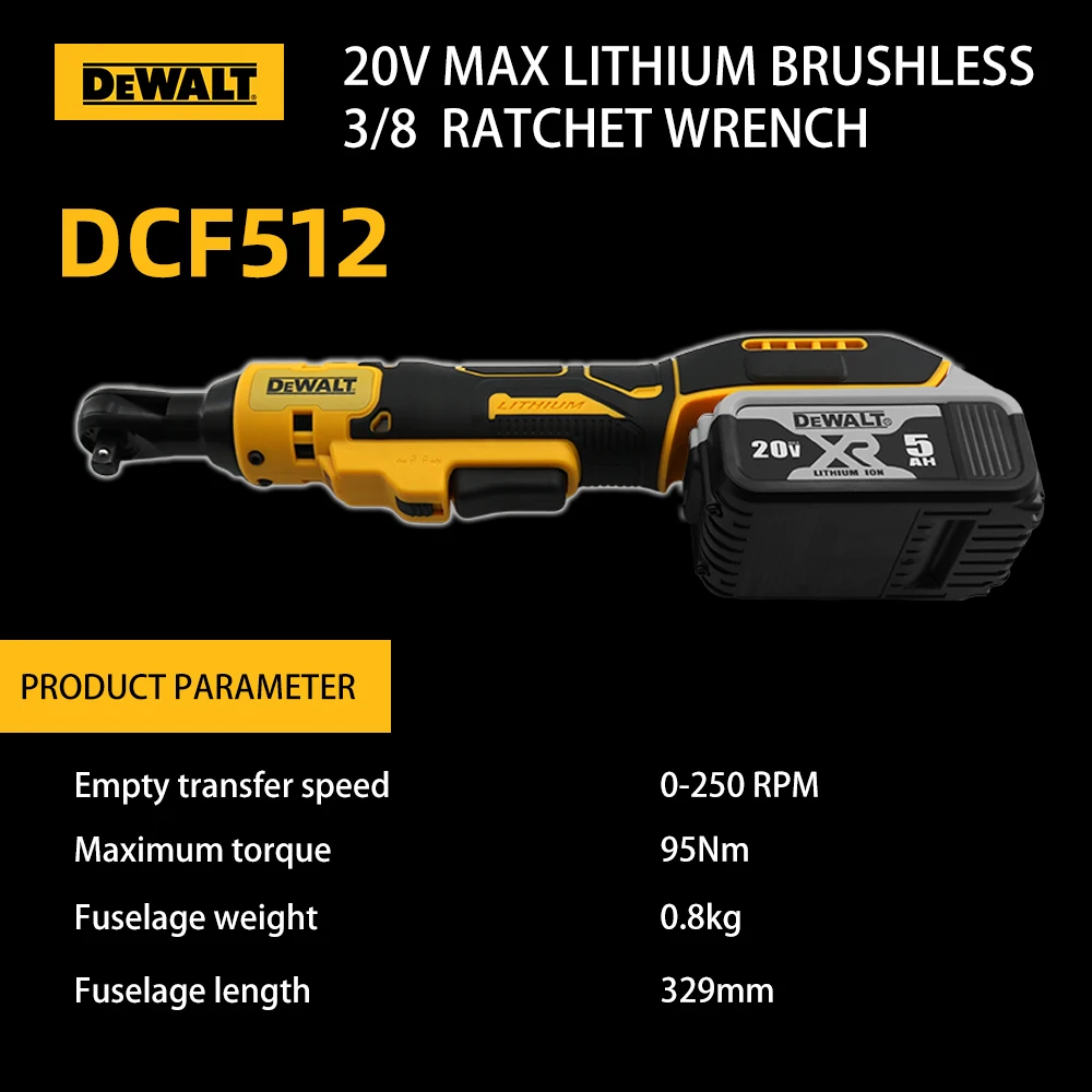 Dewalt 전기 리튬 브러시리스 래칫 렌치, 20V 배터리 드라이버 제거, 강력한 토크 나사, 무선 전동 공구, DCF512