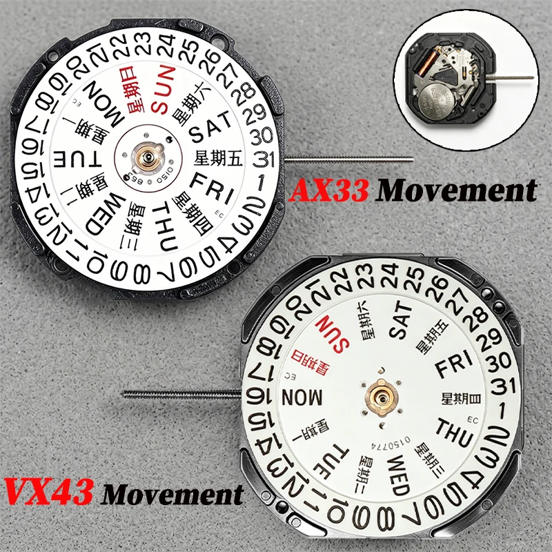 VX43 Movement Japan Watch Movement AX33-3 With Day-Date Display Japan Movement Chinese And English