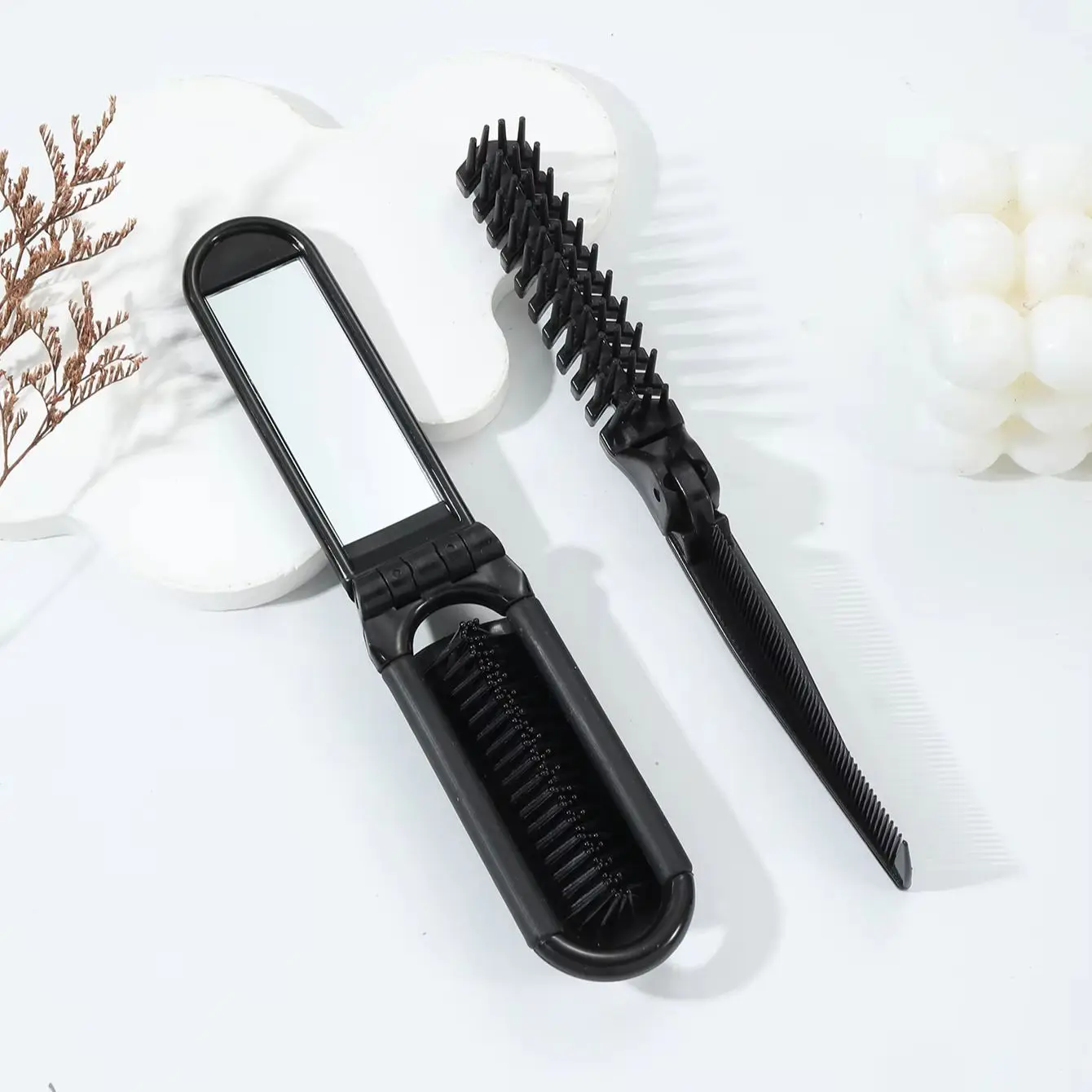 2pcs/set plastic anti-static portable folding scalp massage mirror comb travel portable pocket hair styling tool